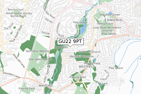 GU22 9PT map - small scale - OS Open Zoomstack (Ordnance Survey)