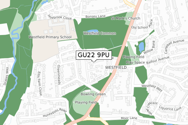 GU22 9PU map - large scale - OS Open Zoomstack (Ordnance Survey)