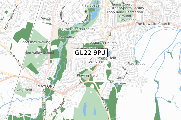 GU22 9PU map - small scale - OS Open Zoomstack (Ordnance Survey)