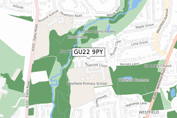 GU22 9PY map - large scale - OS Open Zoomstack (Ordnance Survey)