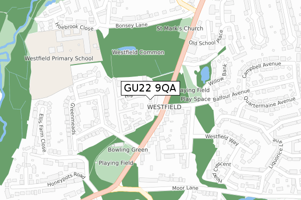 GU22 9QA map - large scale - OS Open Zoomstack (Ordnance Survey)