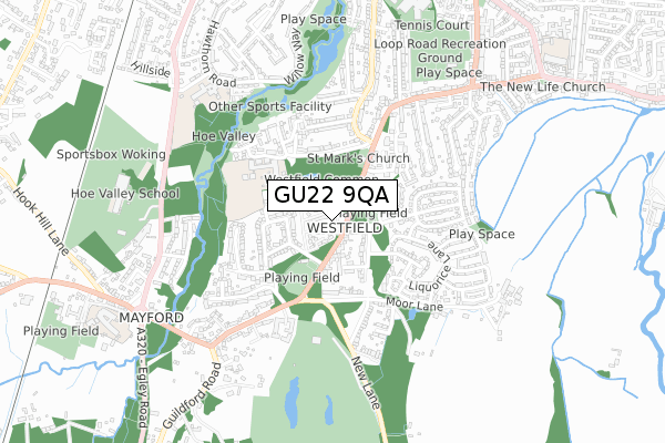 GU22 9QA map - small scale - OS Open Zoomstack (Ordnance Survey)