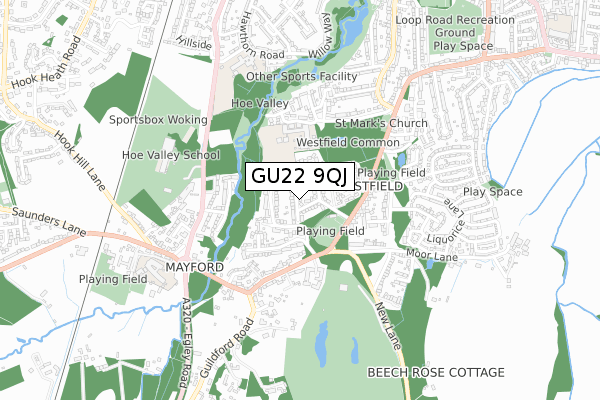 GU22 9QJ map - small scale - OS Open Zoomstack (Ordnance Survey)