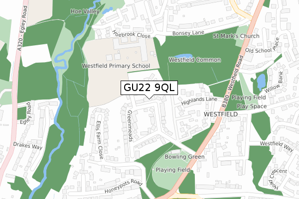 GU22 9QL map - large scale - OS Open Zoomstack (Ordnance Survey)