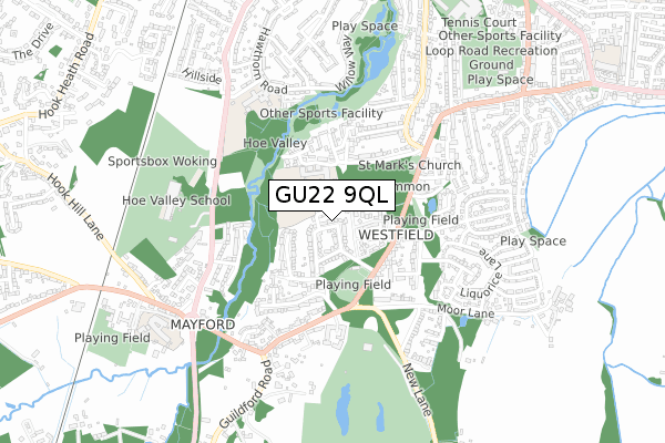 GU22 9QL map - small scale - OS Open Zoomstack (Ordnance Survey)