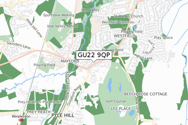 GU22 9QP map - small scale - OS Open Zoomstack (Ordnance Survey)