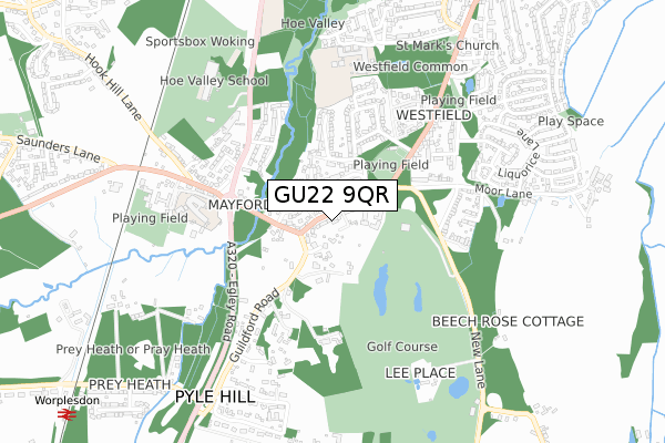 GU22 9QR map - small scale - OS Open Zoomstack (Ordnance Survey)