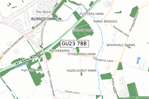 GU23 7BB map - small scale - OS Open Zoomstack (Ordnance Survey)