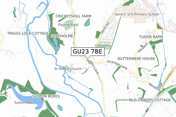 GU23 7BE map - small scale - OS Open Zoomstack (Ordnance Survey)