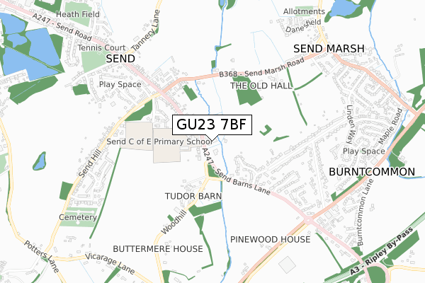 GU23 7BF map - small scale - OS Open Zoomstack (Ordnance Survey)