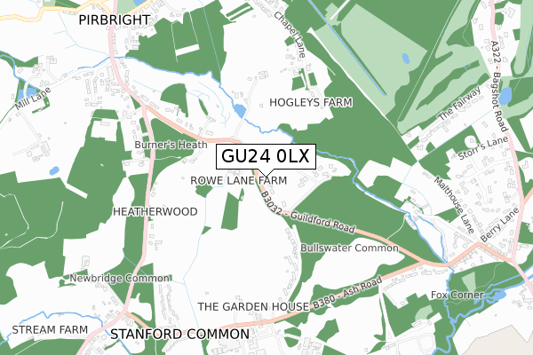 GU24 0LX map - small scale - OS Open Zoomstack (Ordnance Survey)