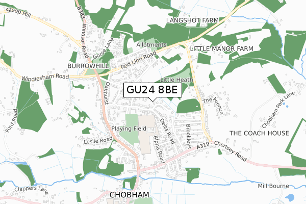 GU24 8BE map - small scale - OS Open Zoomstack (Ordnance Survey)