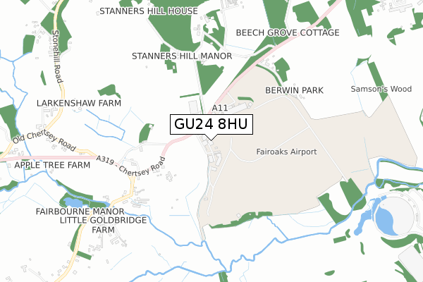 GU24 8HU map - small scale - OS Open Zoomstack (Ordnance Survey)