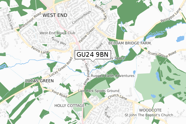 GU24 9BN map - small scale - OS Open Zoomstack (Ordnance Survey)