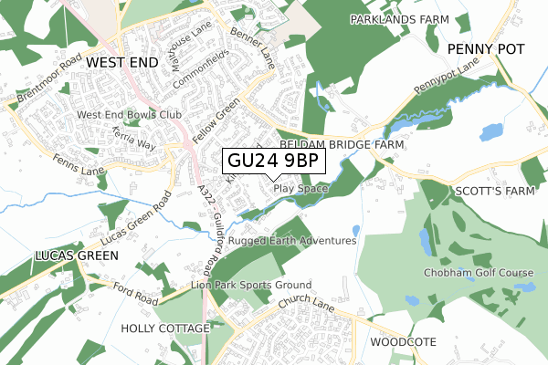 GU24 9BP map - small scale - OS Open Zoomstack (Ordnance Survey)