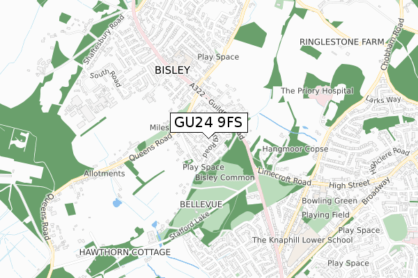 GU24 9FS map - small scale - OS Open Zoomstack (Ordnance Survey)