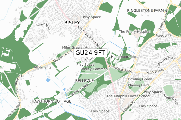 GU24 9FT map - small scale - OS Open Zoomstack (Ordnance Survey)