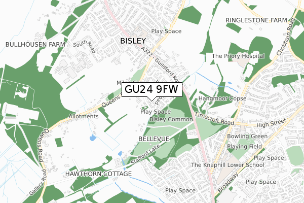 GU24 9FW map - small scale - OS Open Zoomstack (Ordnance Survey)