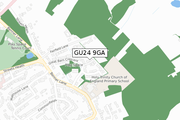 GU24 9GA map - large scale - OS Open Zoomstack (Ordnance Survey)