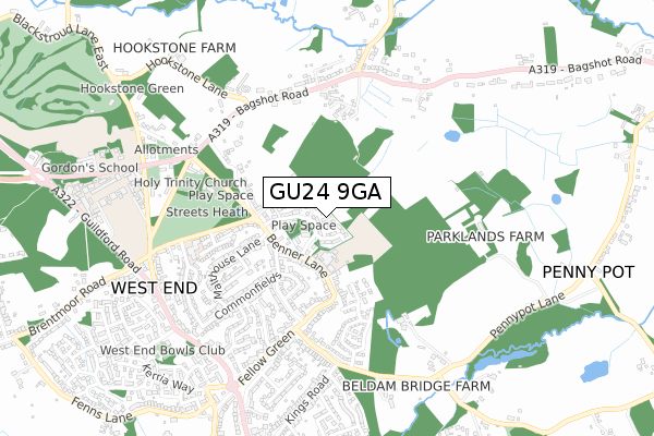 GU24 9GA map - small scale - OS Open Zoomstack (Ordnance Survey)