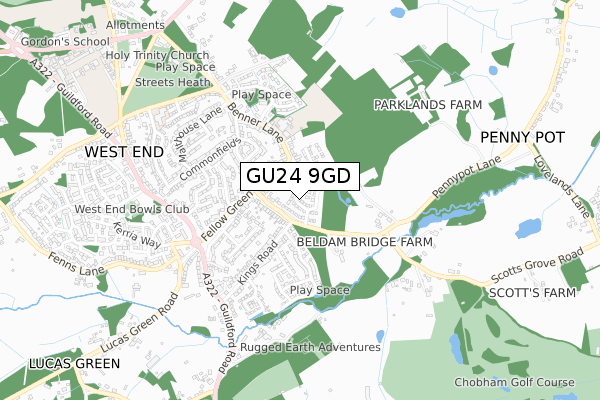 GU24 9GD map - small scale - OS Open Zoomstack (Ordnance Survey)