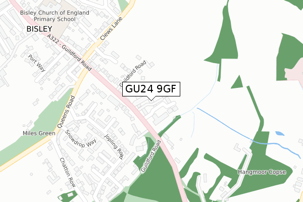 GU24 9GF map - large scale - OS Open Zoomstack (Ordnance Survey)