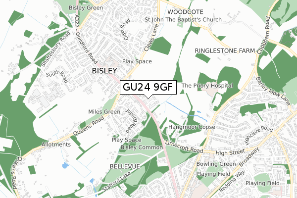 GU24 9GF map - small scale - OS Open Zoomstack (Ordnance Survey)