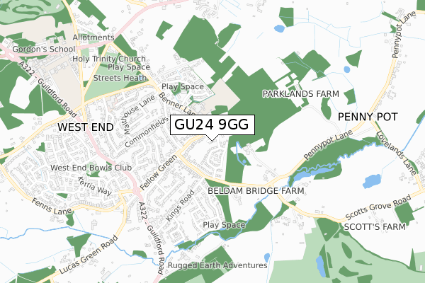 GU24 9GG map - small scale - OS Open Zoomstack (Ordnance Survey)