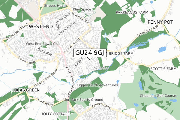 GU24 9GJ map - small scale - OS Open Zoomstack (Ordnance Survey)