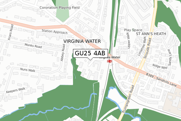 GU25 4AB map - large scale - OS Open Zoomstack (Ordnance Survey)