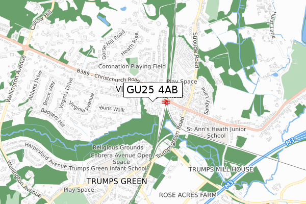 GU25 4AB map - small scale - OS Open Zoomstack (Ordnance Survey)