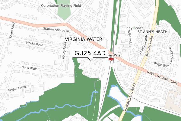 GU25 4AD map - large scale - OS Open Zoomstack (Ordnance Survey)