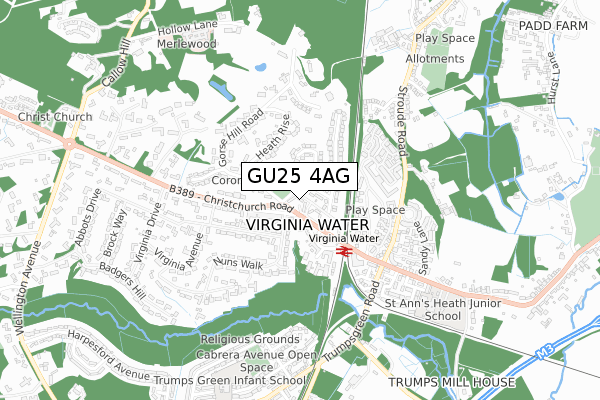 GU25 4AG map - small scale - OS Open Zoomstack (Ordnance Survey)