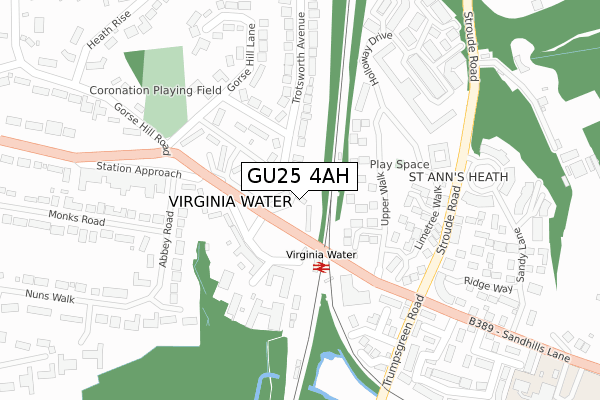 GU25 4AH map - large scale - OS Open Zoomstack (Ordnance Survey)