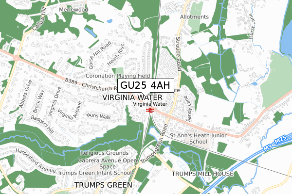 GU25 4AH map - small scale - OS Open Zoomstack (Ordnance Survey)