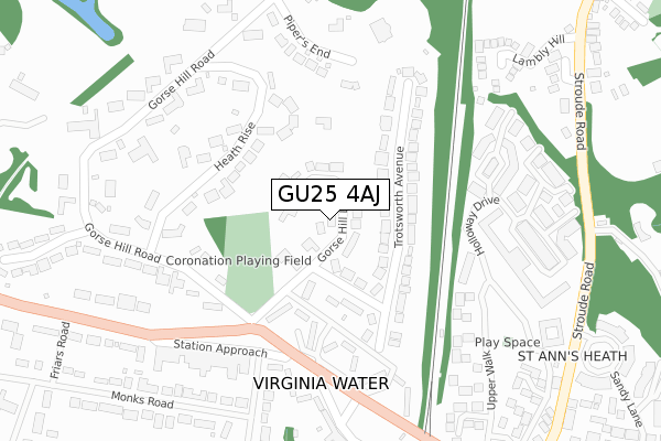 GU25 4AJ map - large scale - OS Open Zoomstack (Ordnance Survey)