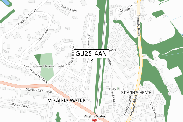 GU25 4AN map - large scale - OS Open Zoomstack (Ordnance Survey)