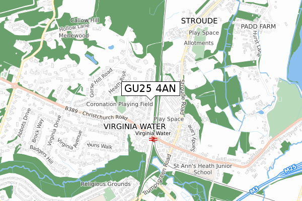 GU25 4AN map - small scale - OS Open Zoomstack (Ordnance Survey)