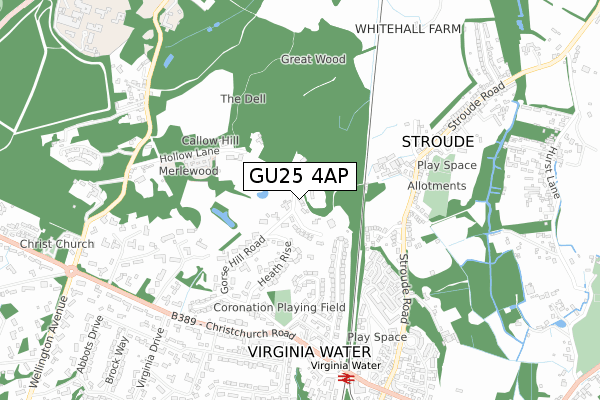 GU25 4AP map - small scale - OS Open Zoomstack (Ordnance Survey)