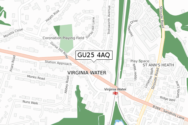 GU25 4AQ map - large scale - OS Open Zoomstack (Ordnance Survey)