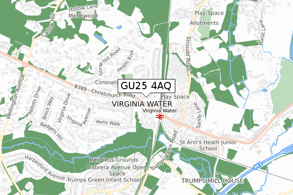 GU25 4AQ map - small scale - OS Open Zoomstack (Ordnance Survey)