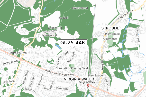 GU25 4AR map - small scale - OS Open Zoomstack (Ordnance Survey)