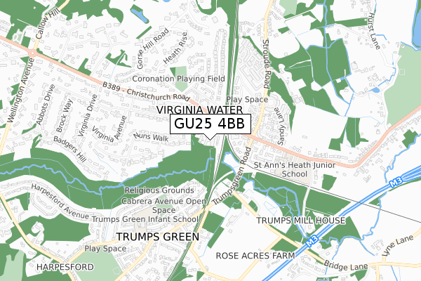 GU25 4BB map - small scale - OS Open Zoomstack (Ordnance Survey)