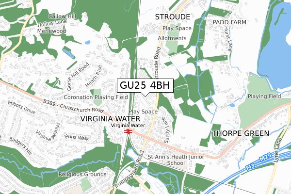 GU25 4BH map - small scale - OS Open Zoomstack (Ordnance Survey)