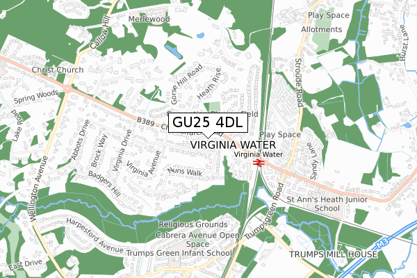 GU25 4DL map - small scale - OS Open Zoomstack (Ordnance Survey)