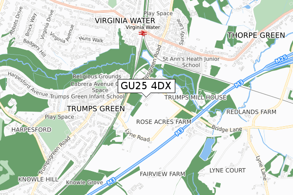 GU25 4DX map - small scale - OS Open Zoomstack (Ordnance Survey)