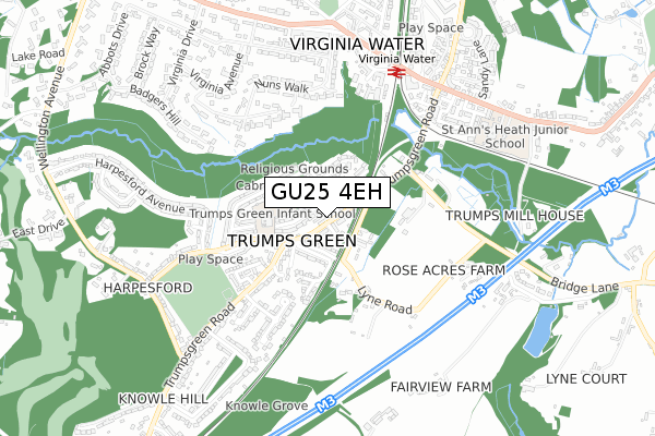 GU25 4EH map - small scale - OS Open Zoomstack (Ordnance Survey)