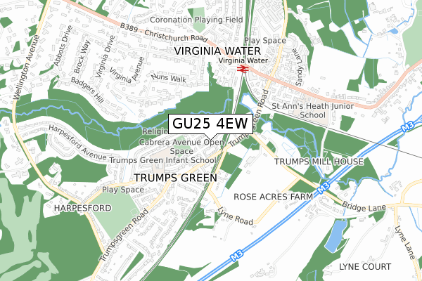 GU25 4EW map - small scale - OS Open Zoomstack (Ordnance Survey)