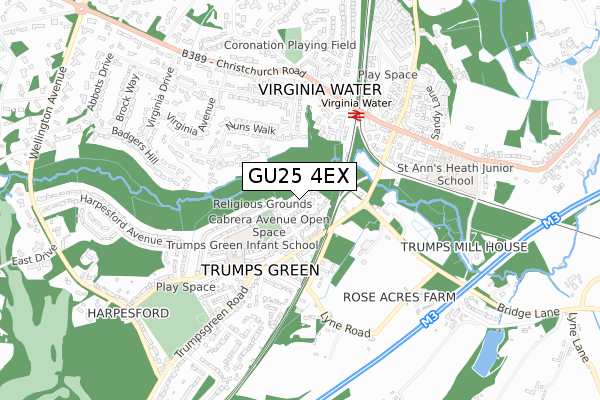 GU25 4EX map - small scale - OS Open Zoomstack (Ordnance Survey)