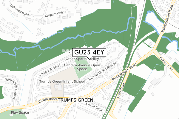 GU25 4EY map - large scale - OS Open Zoomstack (Ordnance Survey)